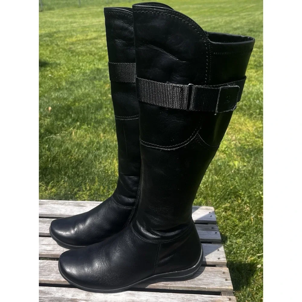 Paul Green Knee High Riding Boots Black Leather‎ Women's Shoe Size 6.5 UK 4